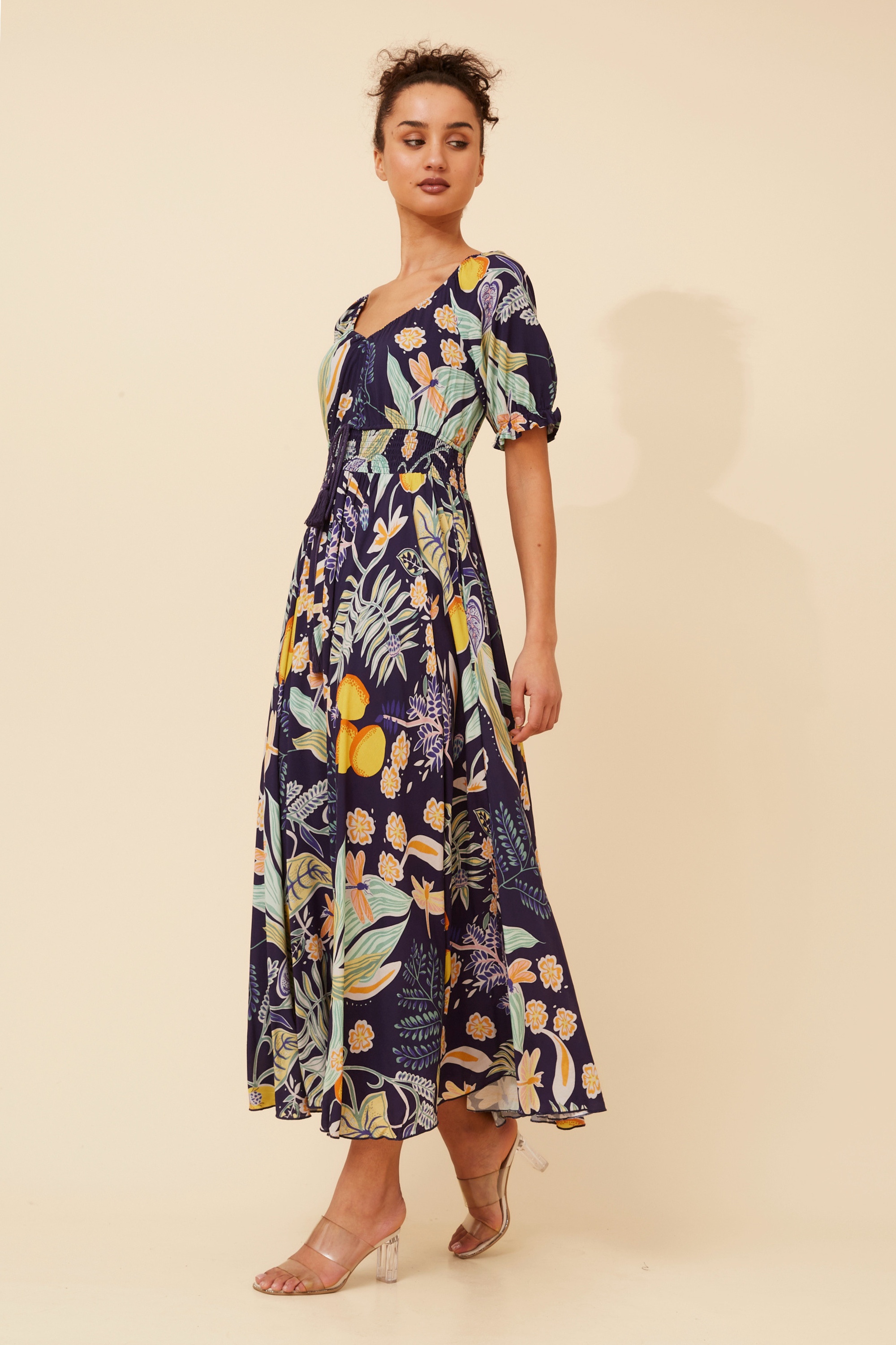 DAISY LEMON PRINT MAXI DRESS