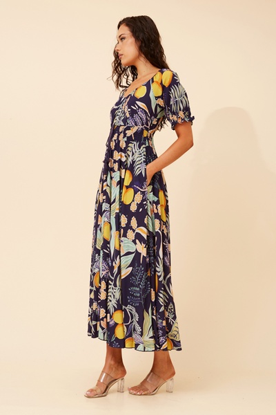DAISY LEMON PRINT MAXI DRESS