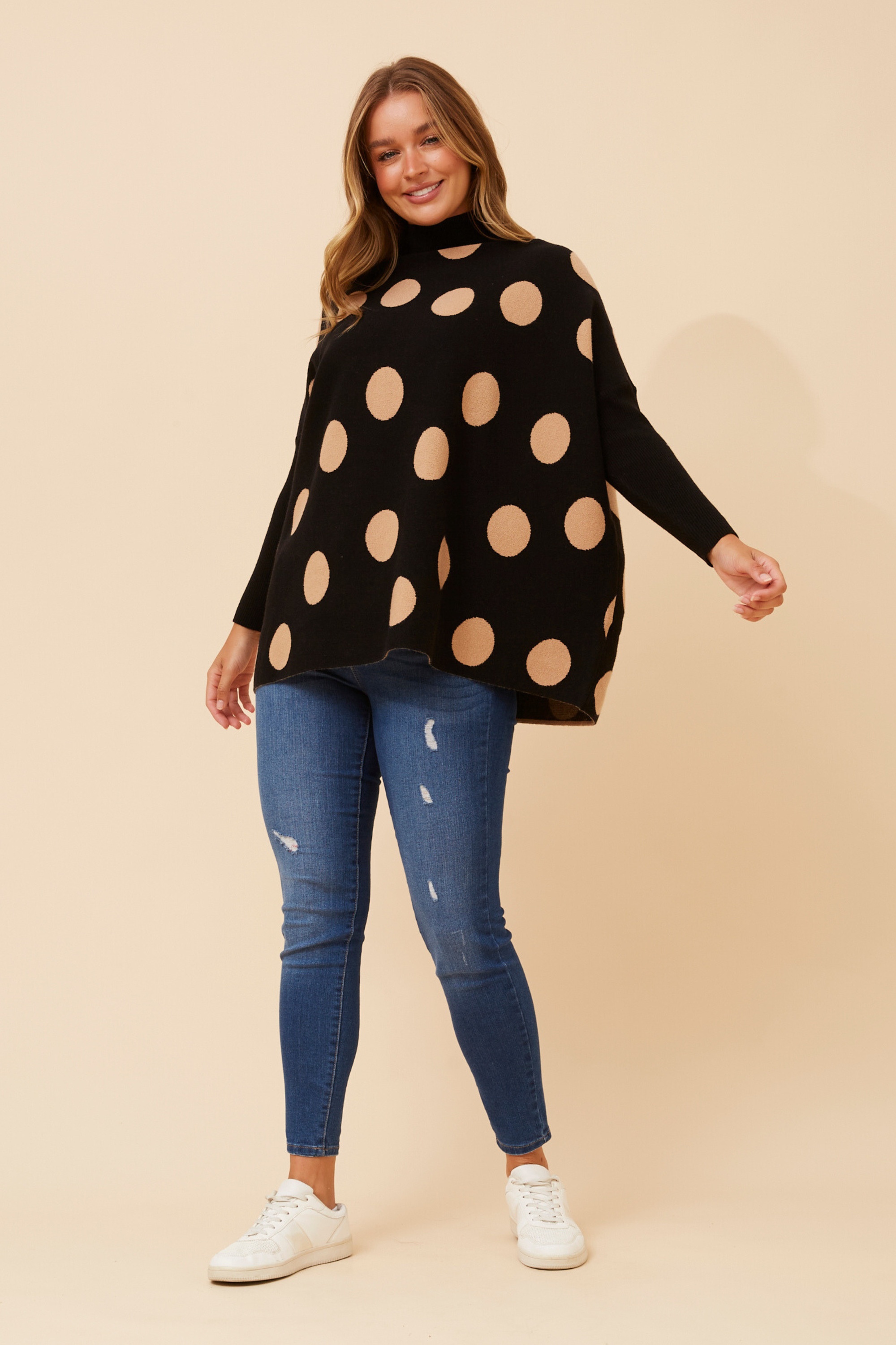 DALMINA POLKA DOT PRINT KNIT PULLOVER