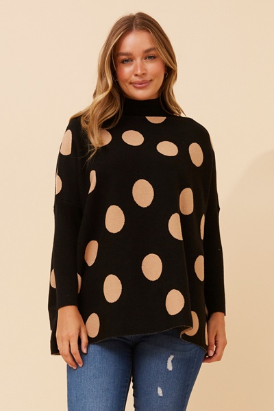 DALMINA POLKA DOT PRINT KNIT PULLOVER
