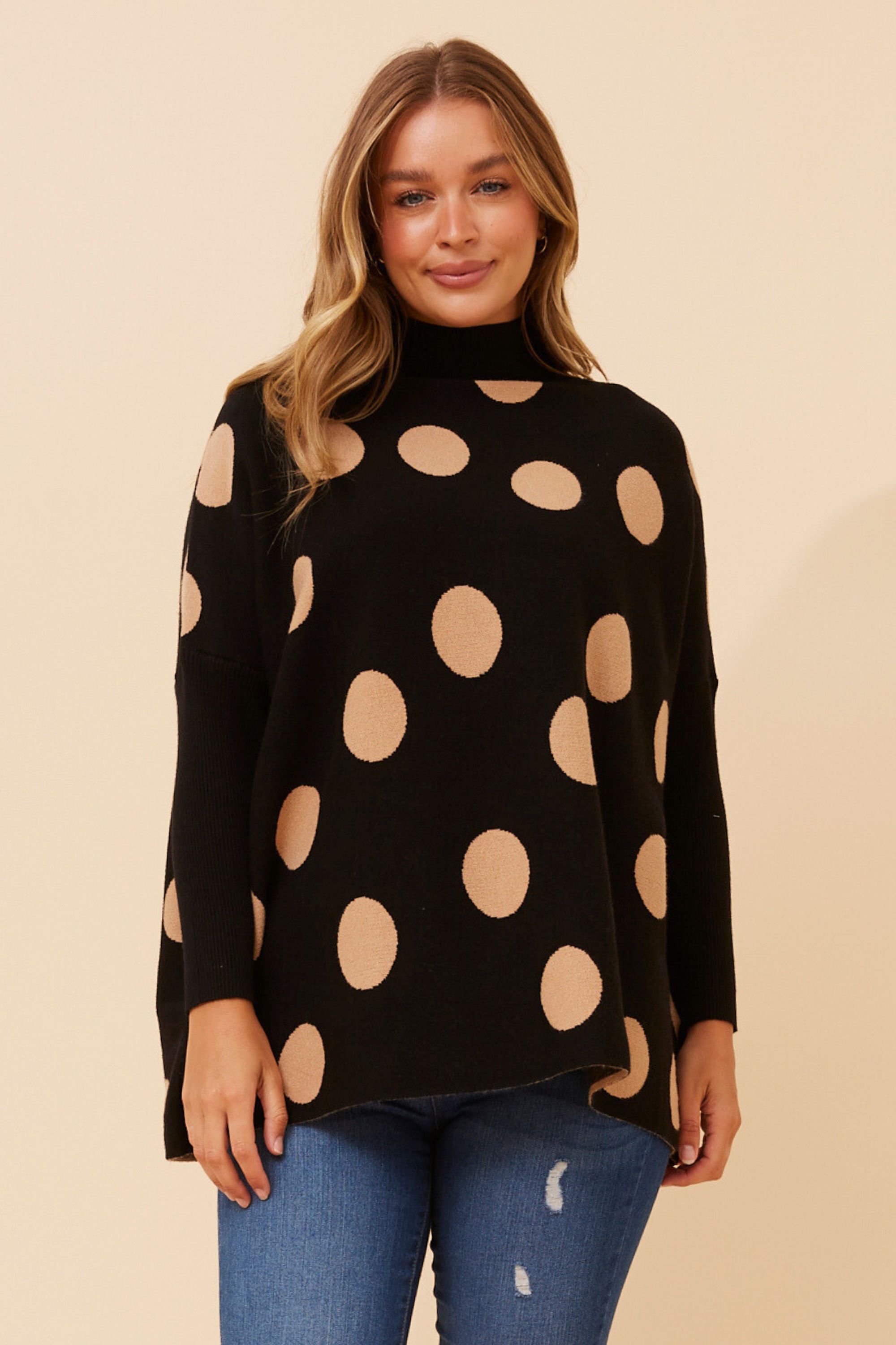DALMINA POLKA DOT PRINT KNIT PULLOVER