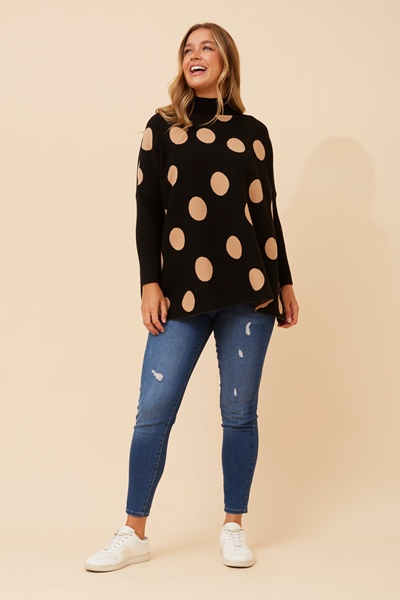 DALMINA POLKA DOT PRINT KNIT PULLOVER
