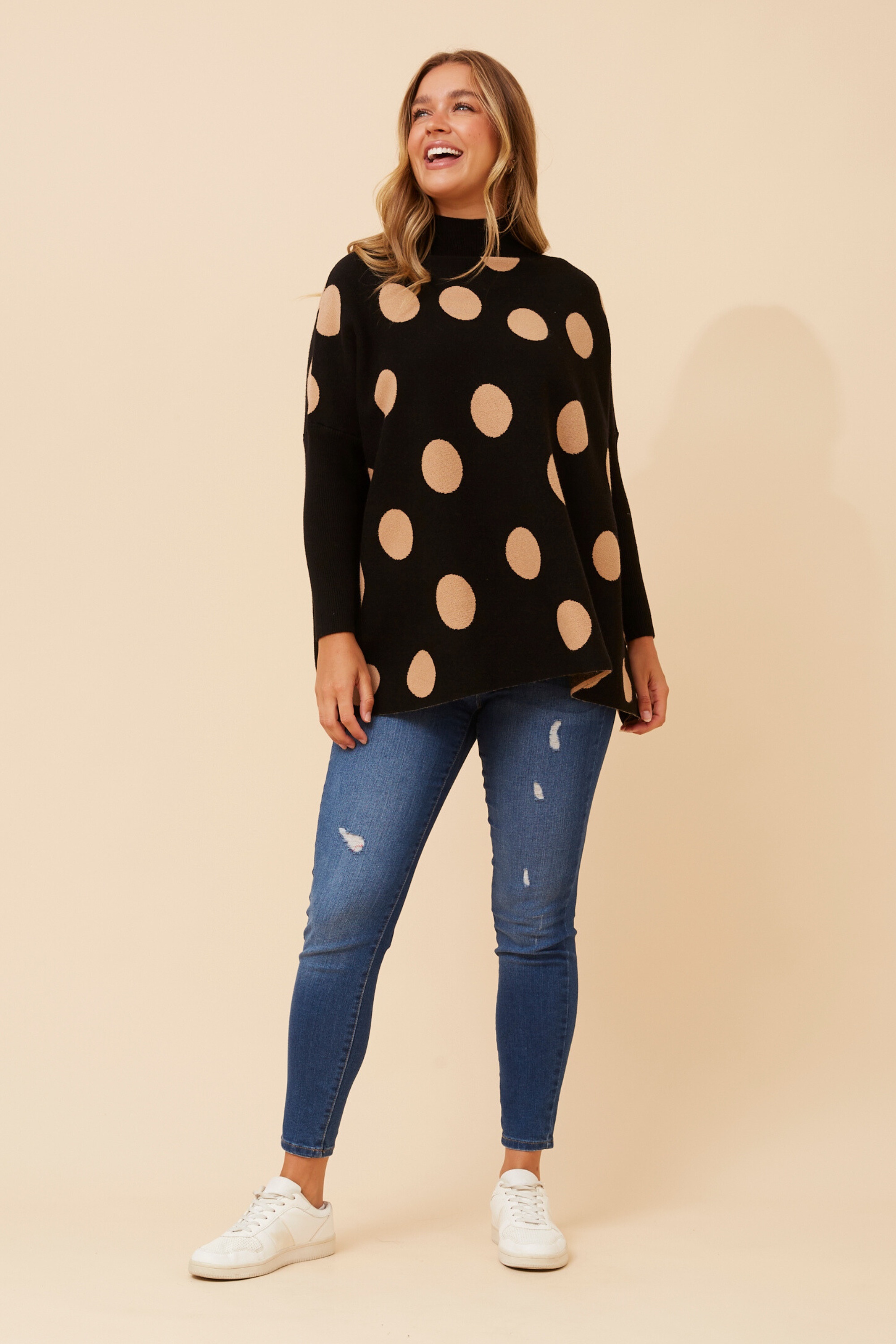 DALMINA POLKA DOT PRINT KNIT PULLOVER