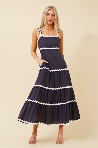 DELMA RIC RAC TIERED DRESS