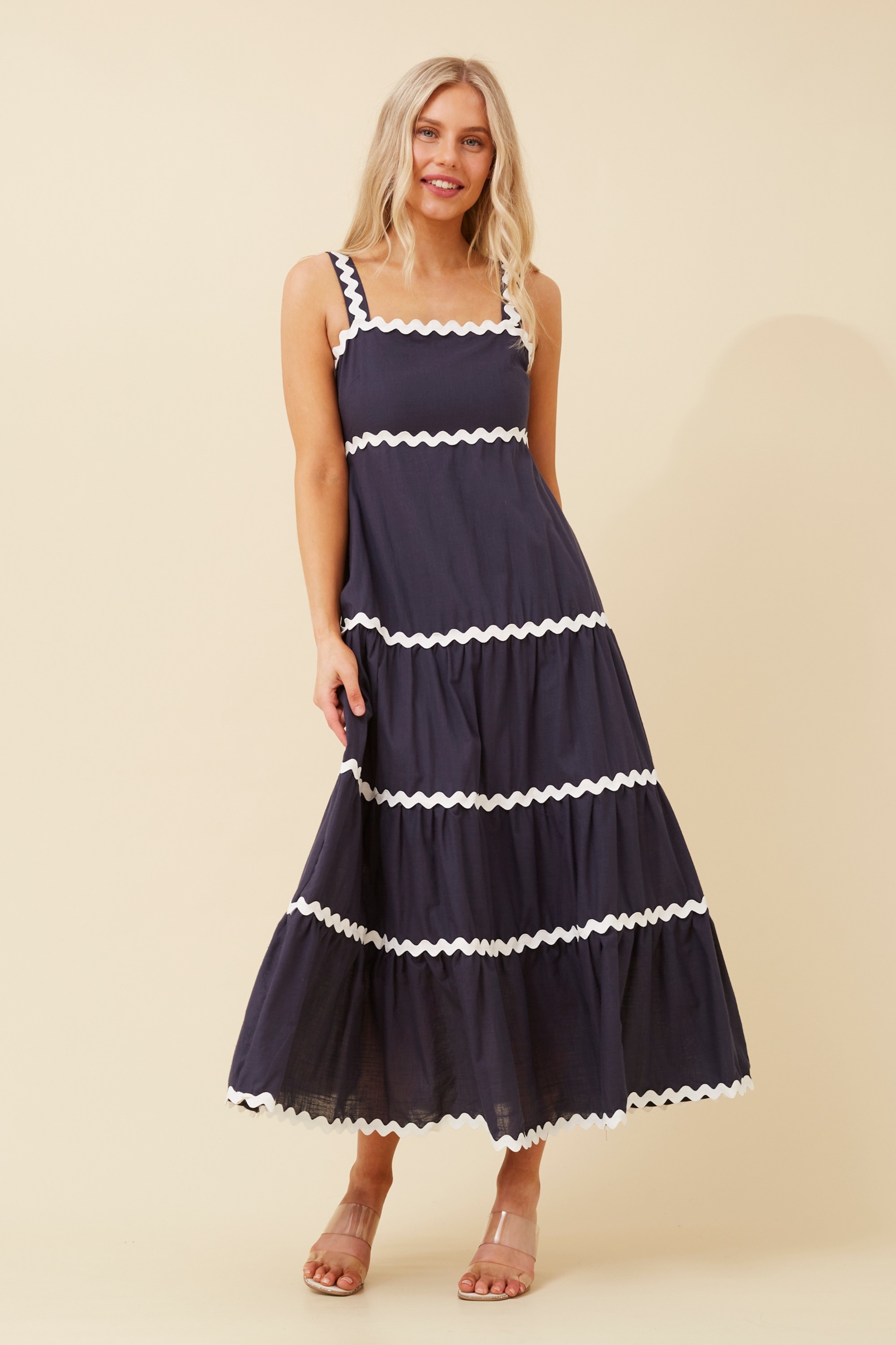 DELMA RIC RAC TIERED DRESS