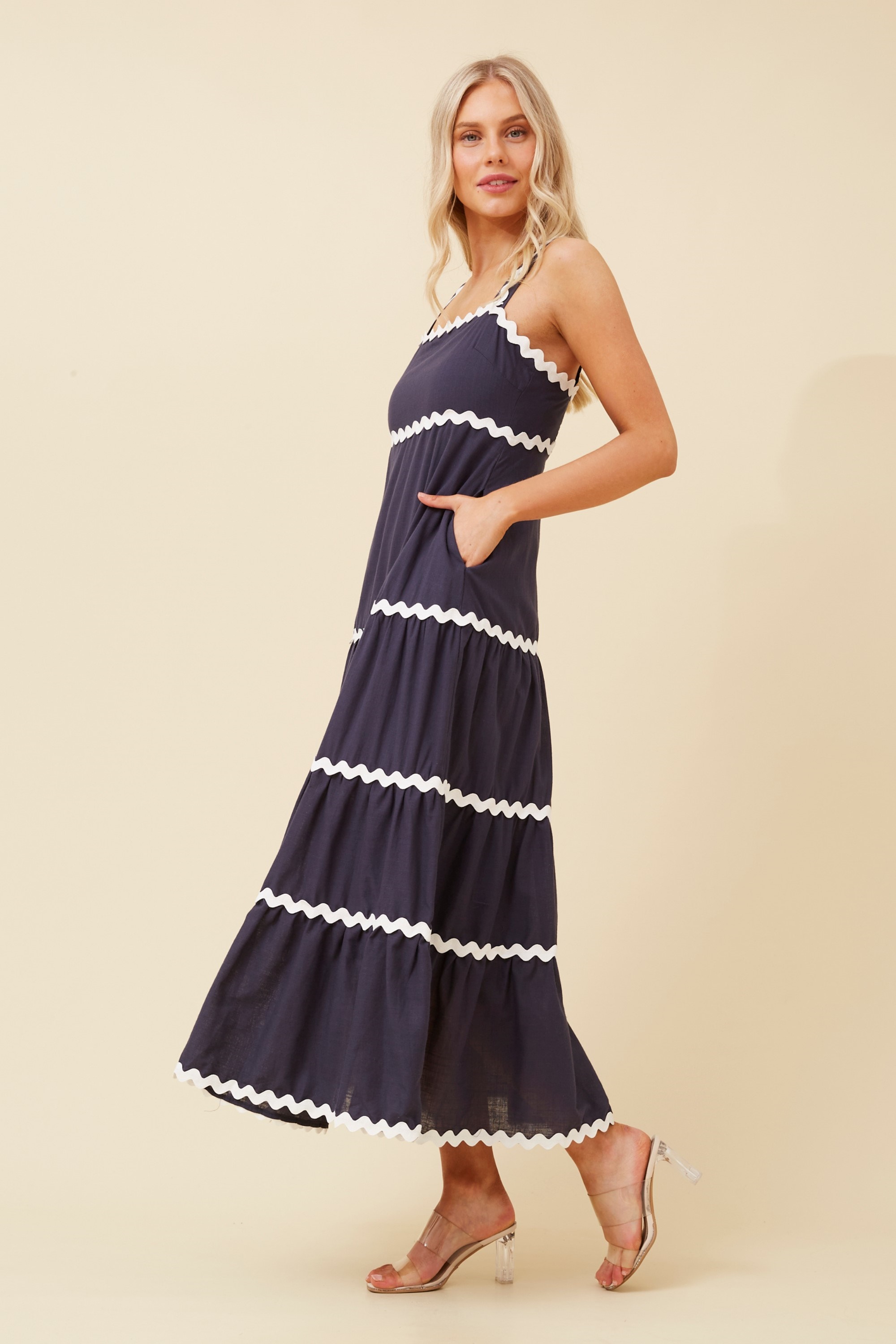 DELMA RIC RAC TIERED DRESS