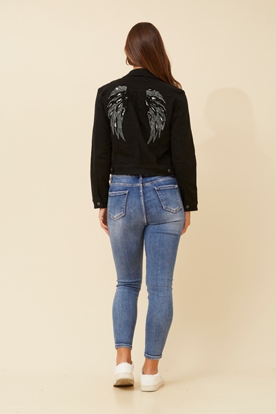 DESTINY SEQUIN WING DENIM JACKET