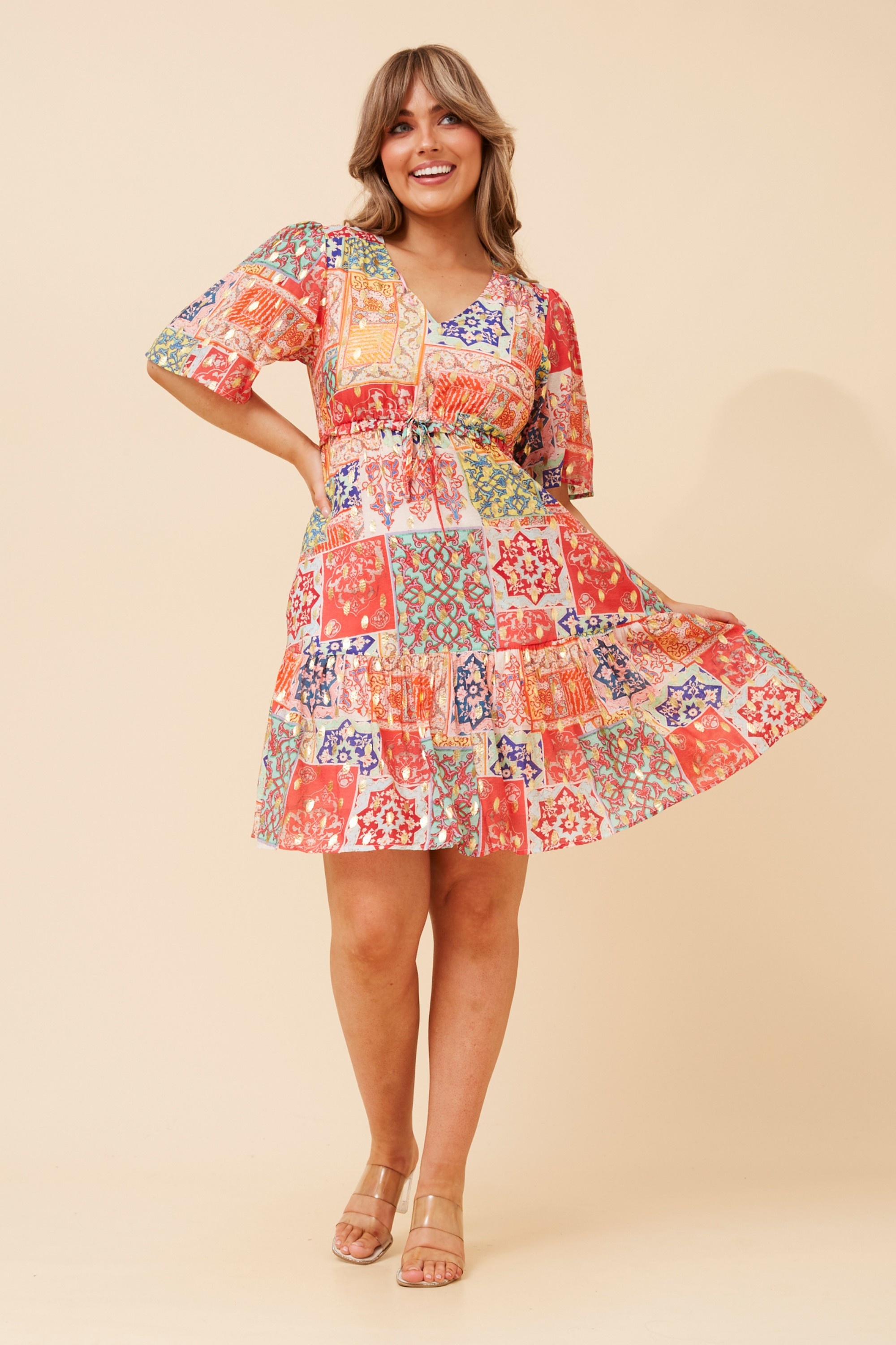 DIAMOND PATCHWORK PRINT DRESS