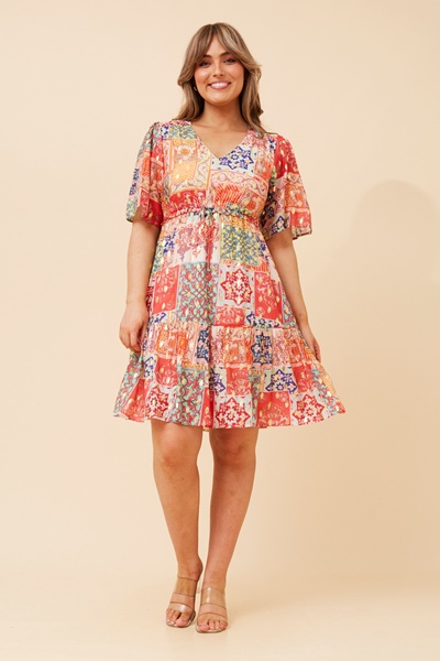 DIAMOND PATCHWORK PRINT DRESS