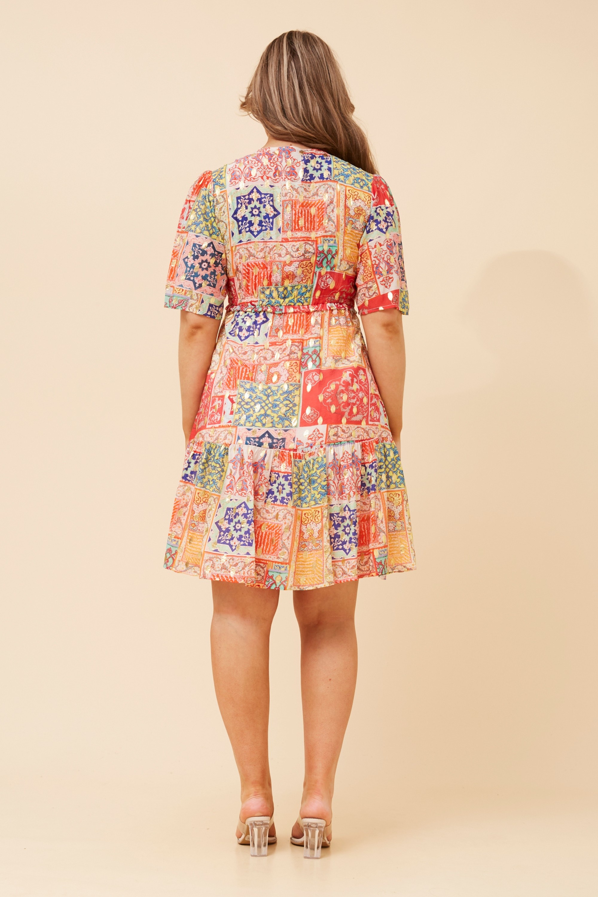 DIAMOND PATCHWORK PRINT DRESS