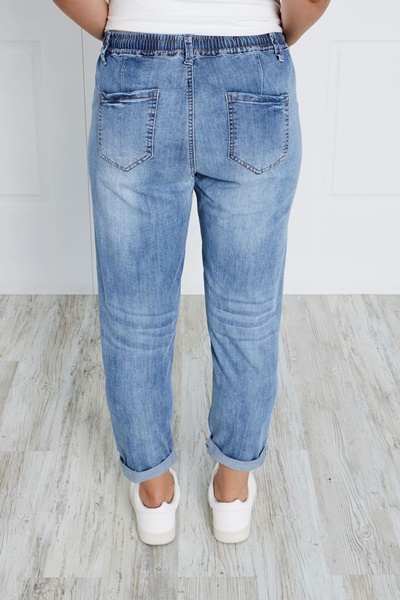 DISTRESSED DENIM JOGGER | FEMME Connection