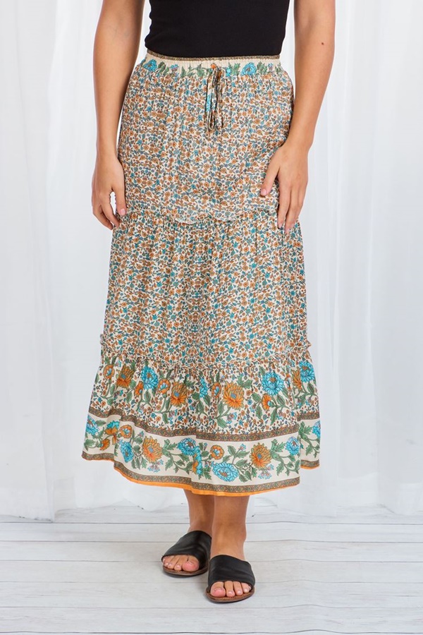 DITSY BORDER PRINT TIERED SKIRT DITSY BORDER PRINT TIERED SKIRT