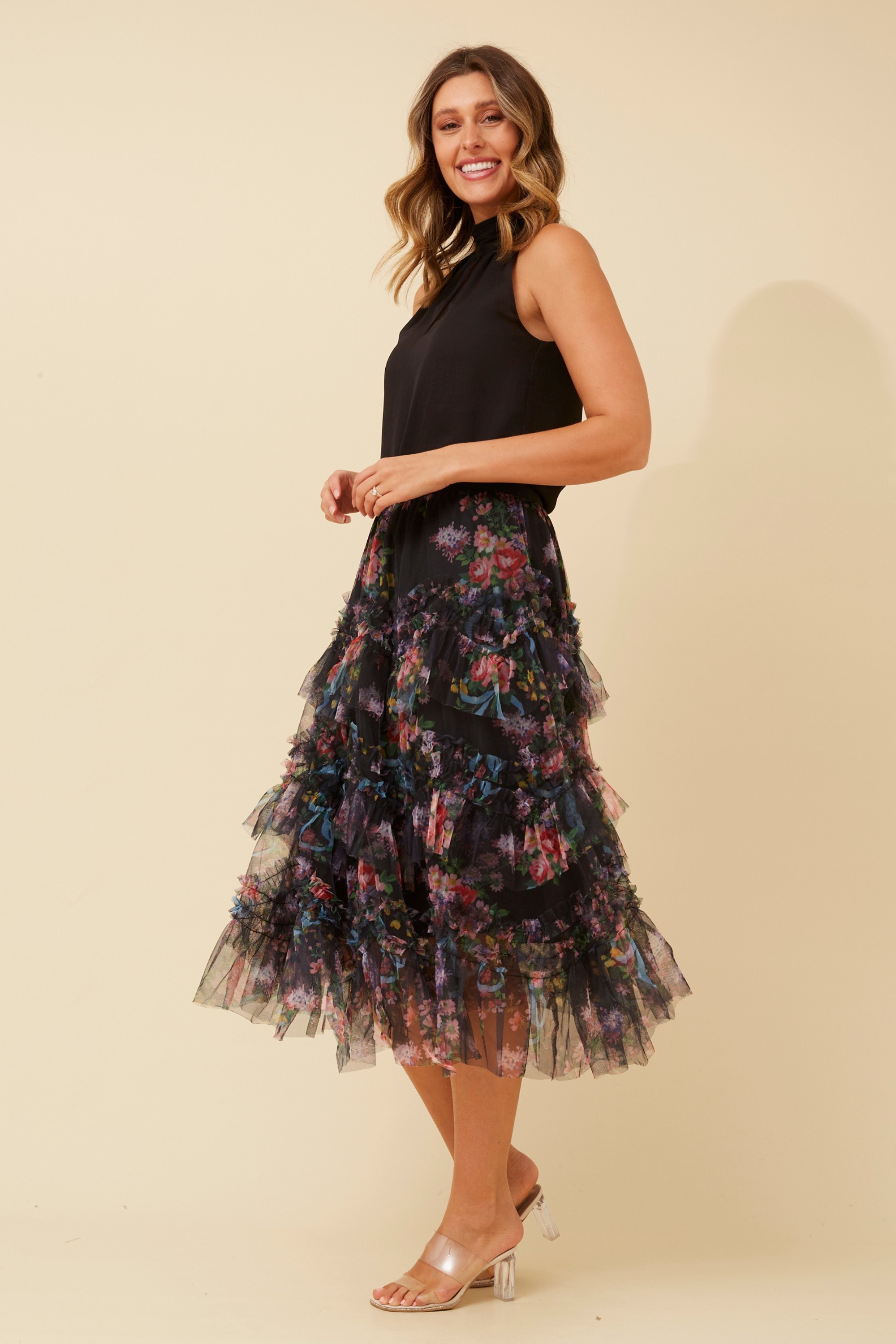 Floral tulle maxi skirt best sale