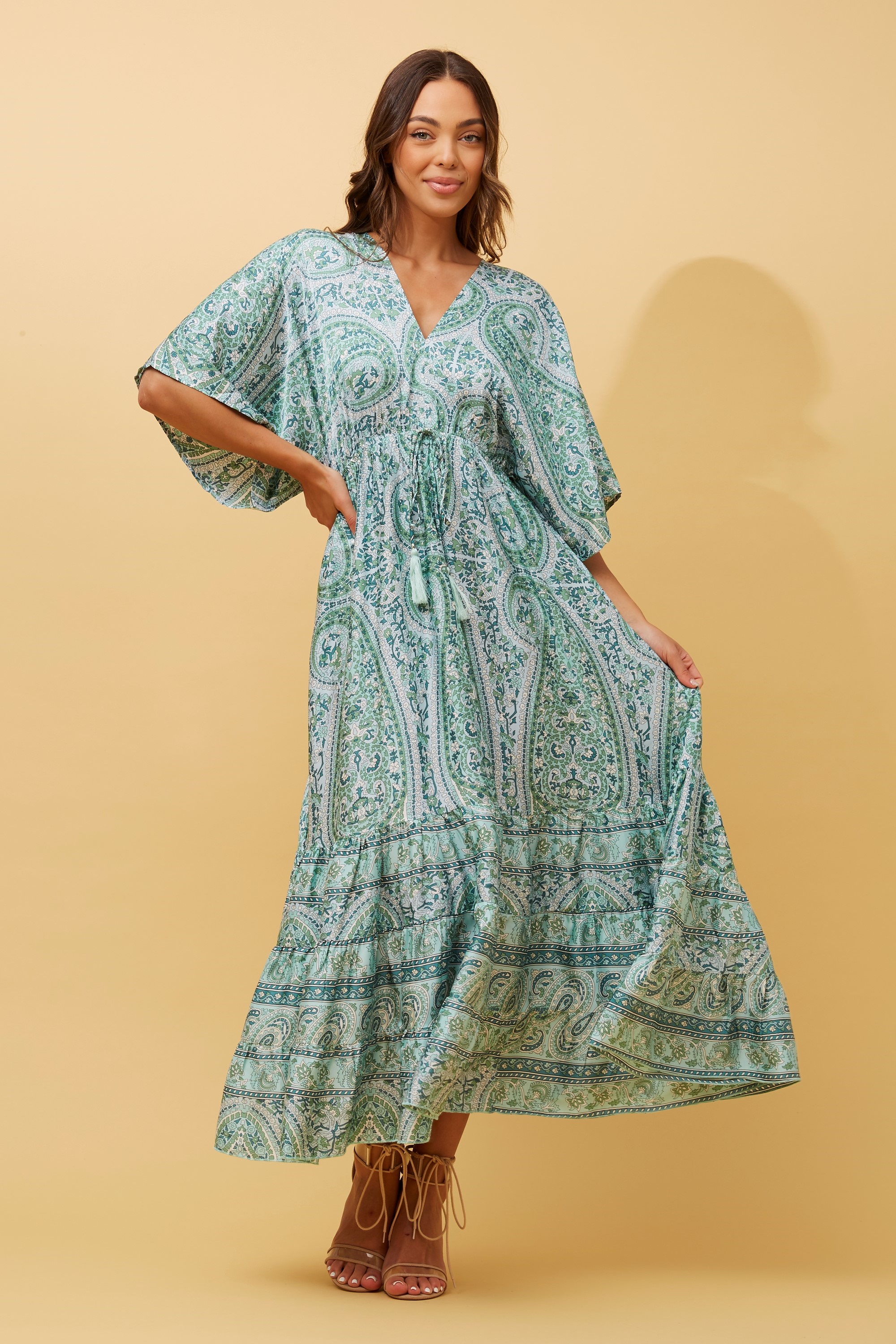 Green boho dress best sale