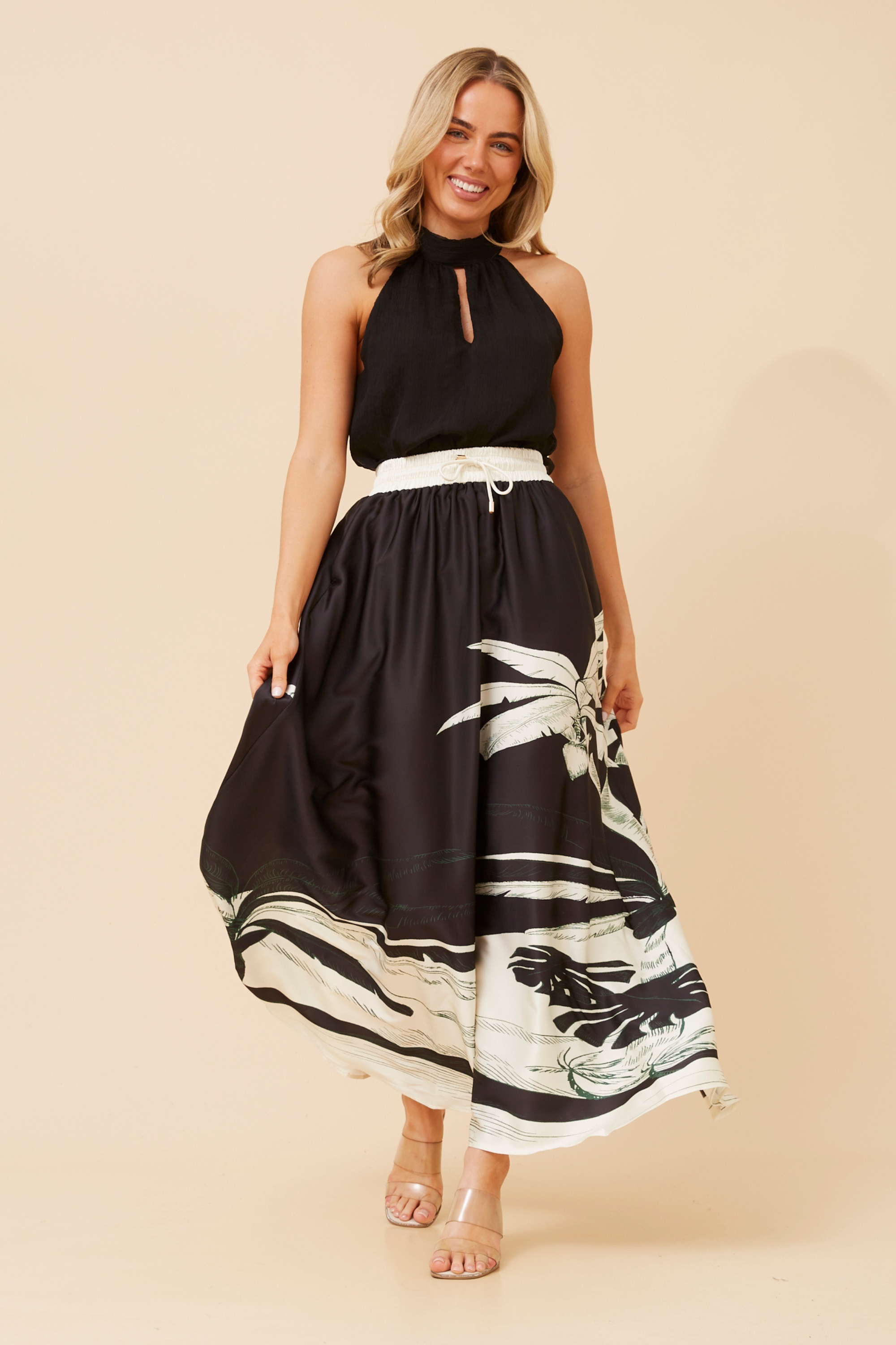 DOMINGA PALM PRINT SKIRT