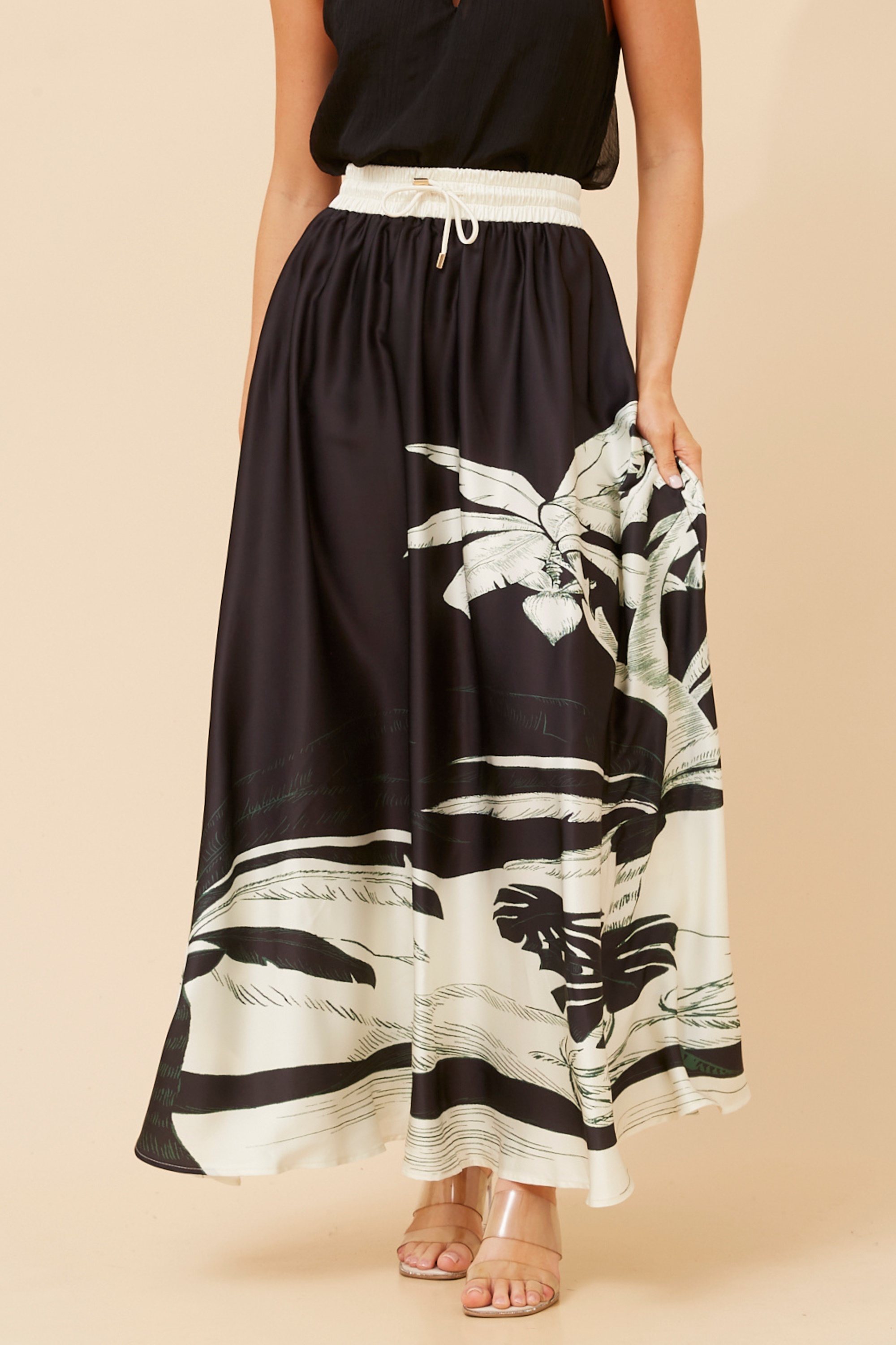 DOMINGA PALM PRINT SKIRT