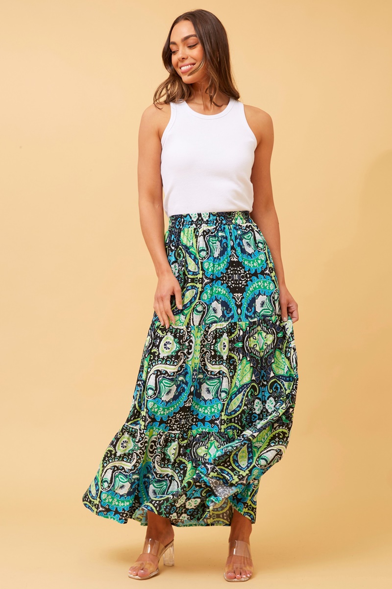 Green floral hot sale maxi skirt