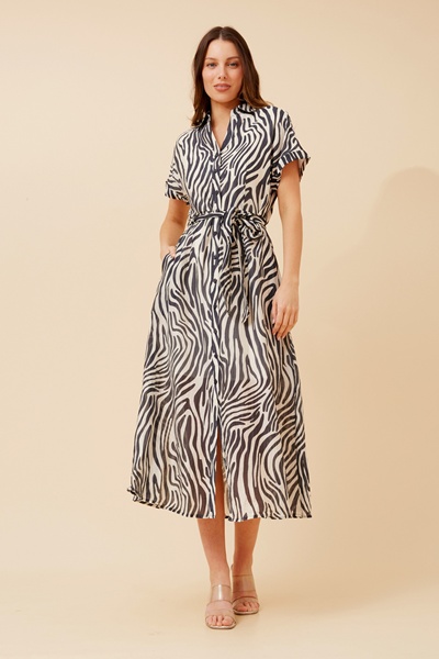 DOROTHEA ZEBRA PRINT SHIRT DRESS
