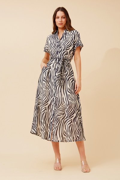 DOROTHEA ZEBRA PRINT SHIRT DRESS