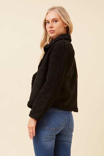 DOVEVA FAUX SUEDE SHERPA JACKET