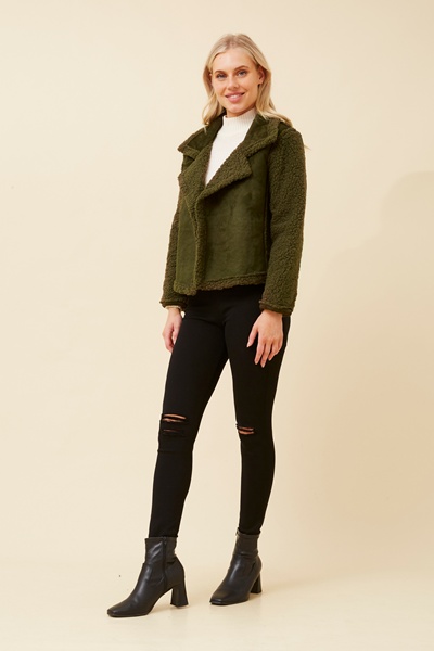 DOVEVA FAUX SUEDE SHERPA JACKET