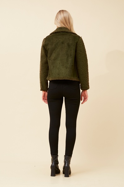 DOVEVA FAUX SUEDE SHERPA JACKET