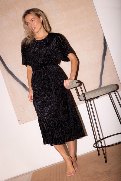 EARTHA FLOCKING PRINT DRESS