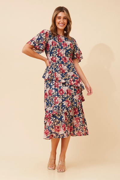 EDANA FOIL PRINT RUFFLE DRESS