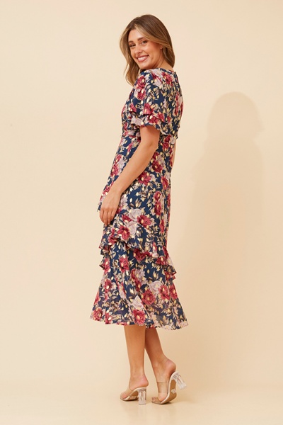 EDANA FOIL PRINT RUFFLE DRESS