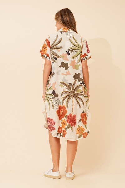ELDA TROPICAL PRINT LINEN DRESS