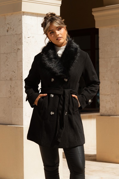 ELEANOR FAUX FUR TRIM COAT