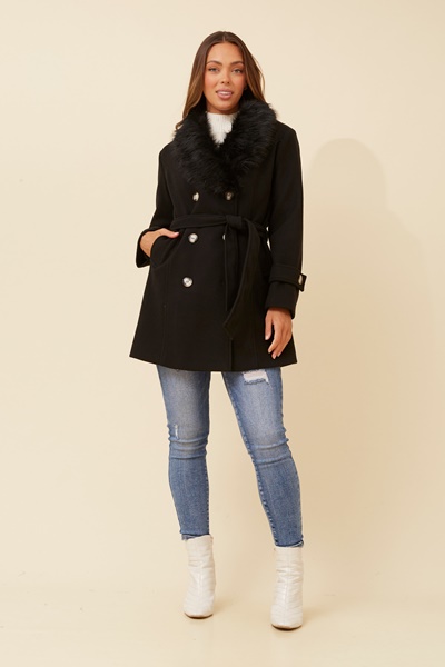 ELEANOR FAUX FUR TRIM COAT