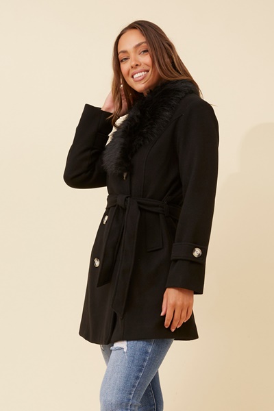 ELEANOR FAUX FUR TRIM COAT