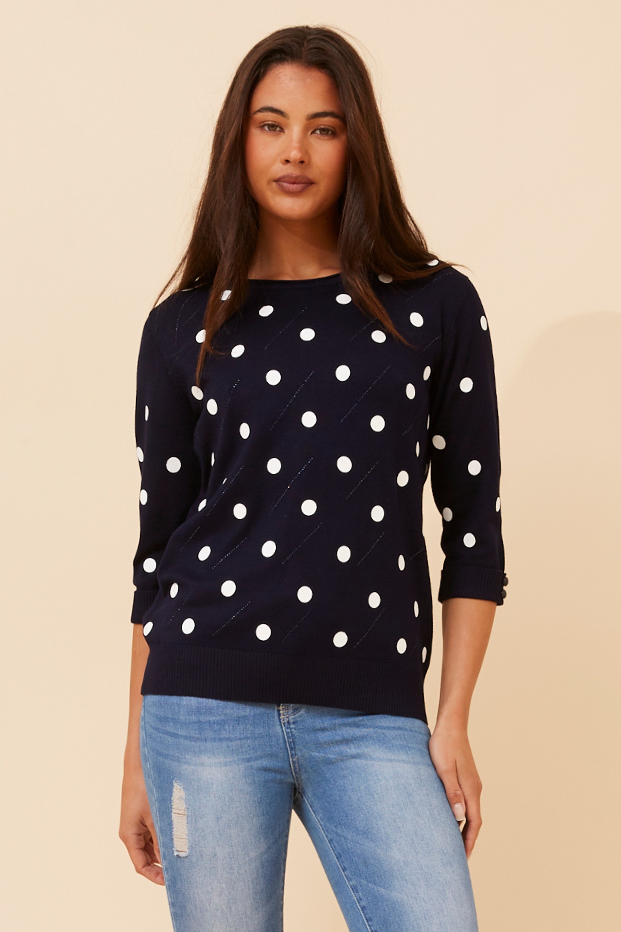 ELFINA POLKA DOT KNIT PULLOVER