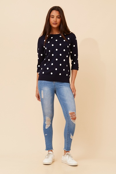 ELFINA POLKA DOT KNIT PULLOVER