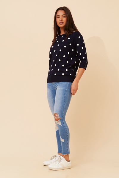ELFINA POLKA DOT KNIT PULLOVER
