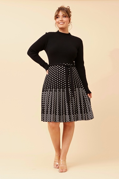 ELINA FIT AND FLARE KNIT DRESS