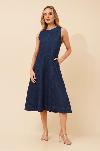 ELISAI DENIM MIDI DRESS