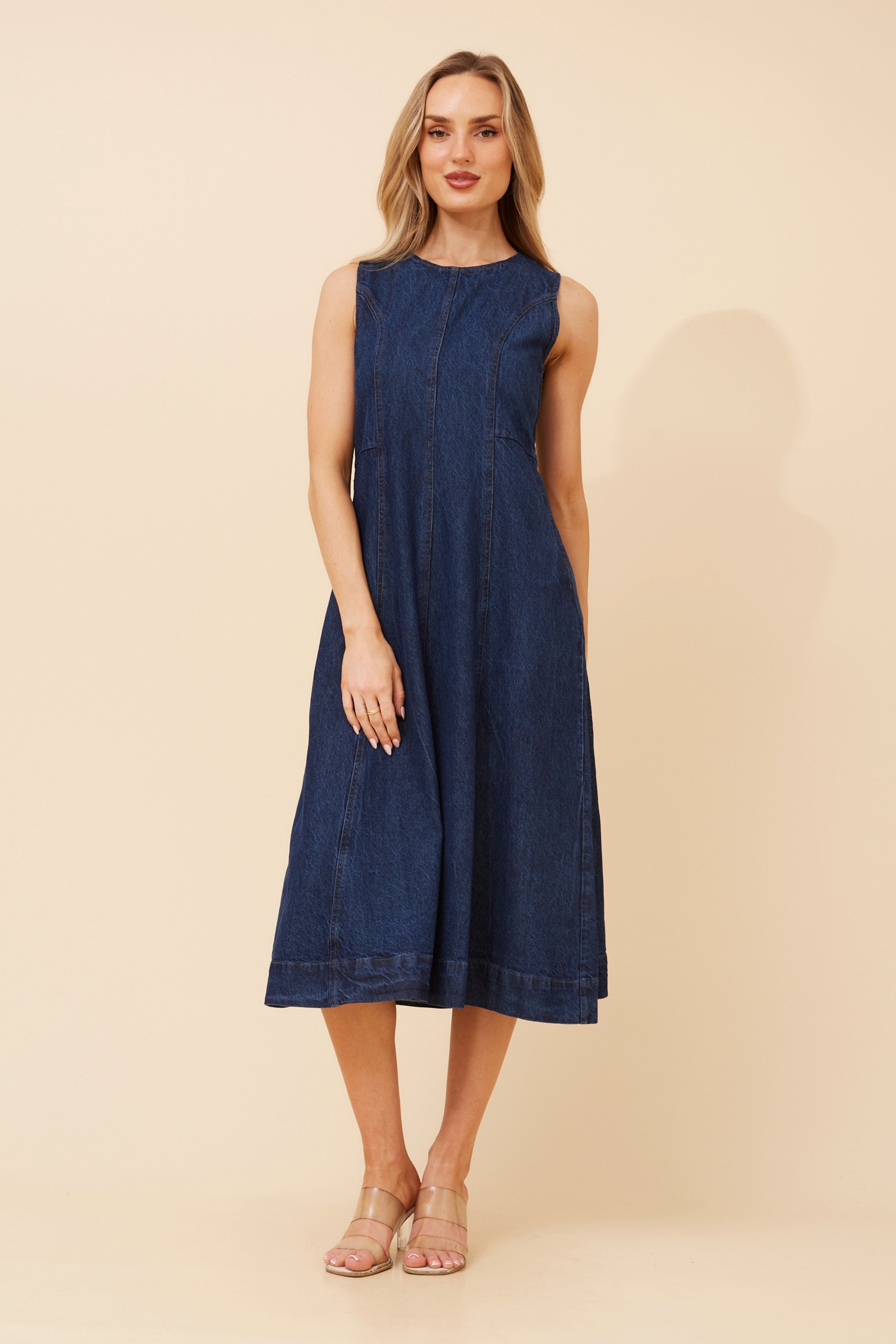 ELISAI DENIM MIDI DRESS
