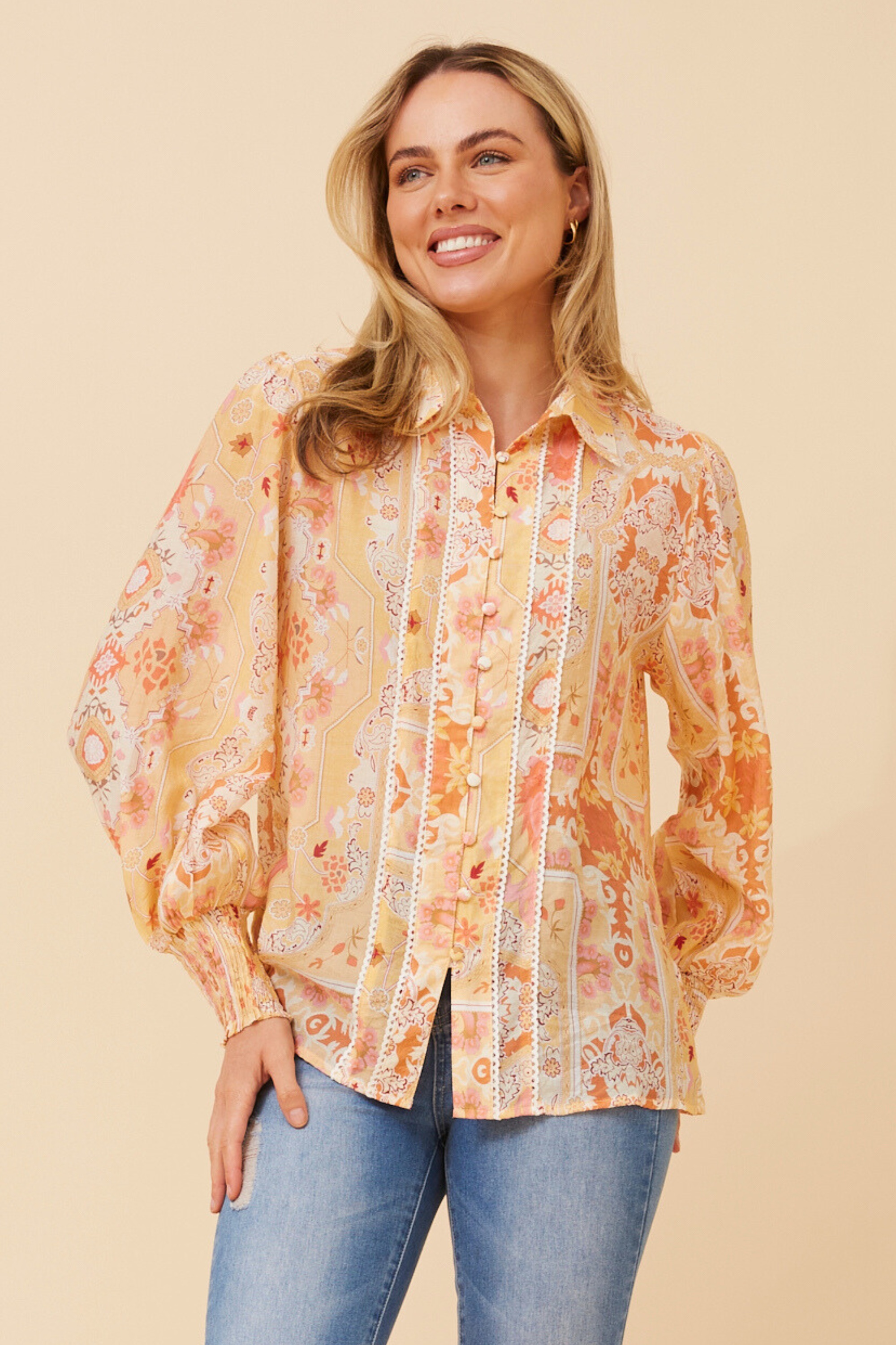 ELKE PATCHWORK PRINT BLOUSE