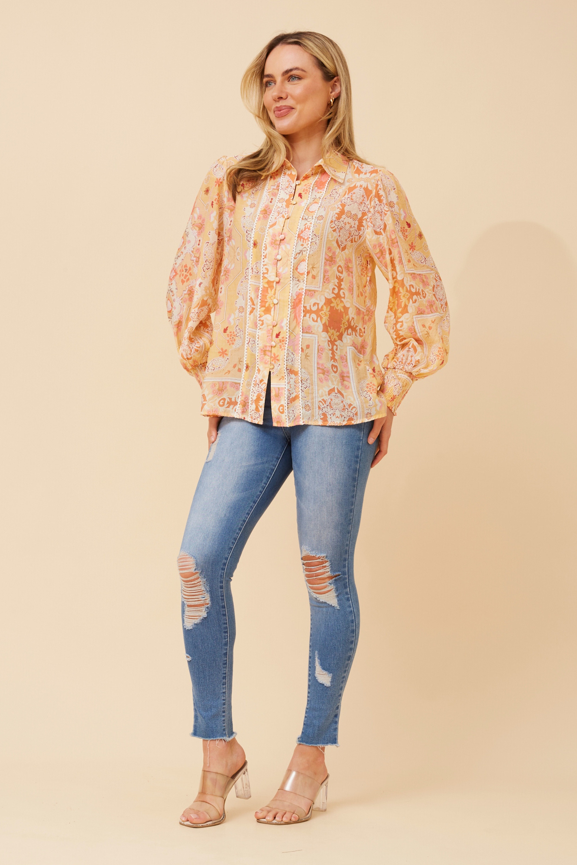 ELKE PATCHWORK PRINT BLOUSE