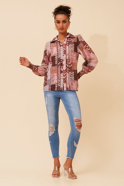 ELKE PATCHWORK PRINT SHIRT