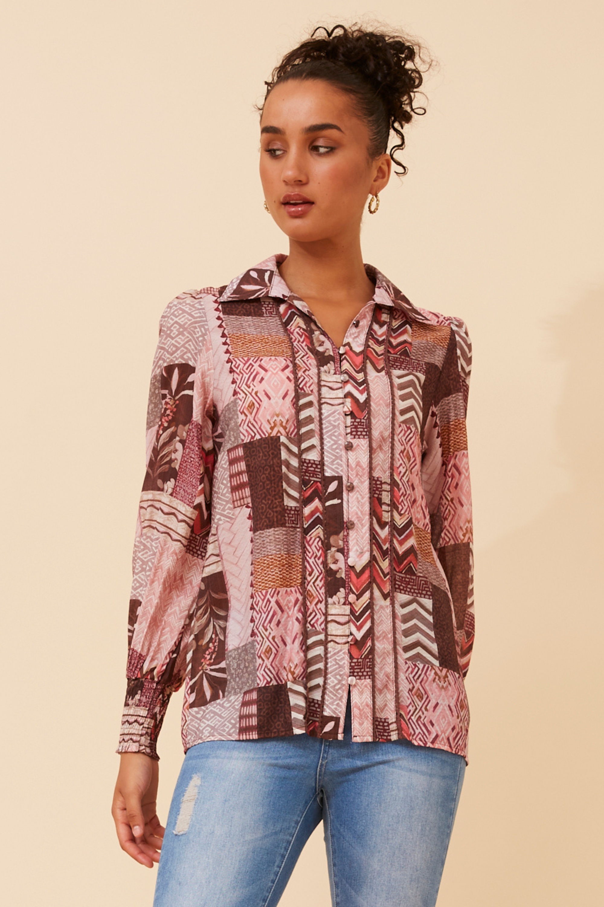 ELKE PATCHWORK PRINT SHIRT