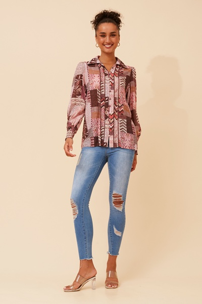 ELKE PATCHWORK PRINT SHIRT