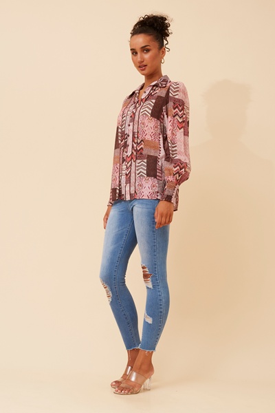 ELKE PATCHWORK PRINT SHIRT