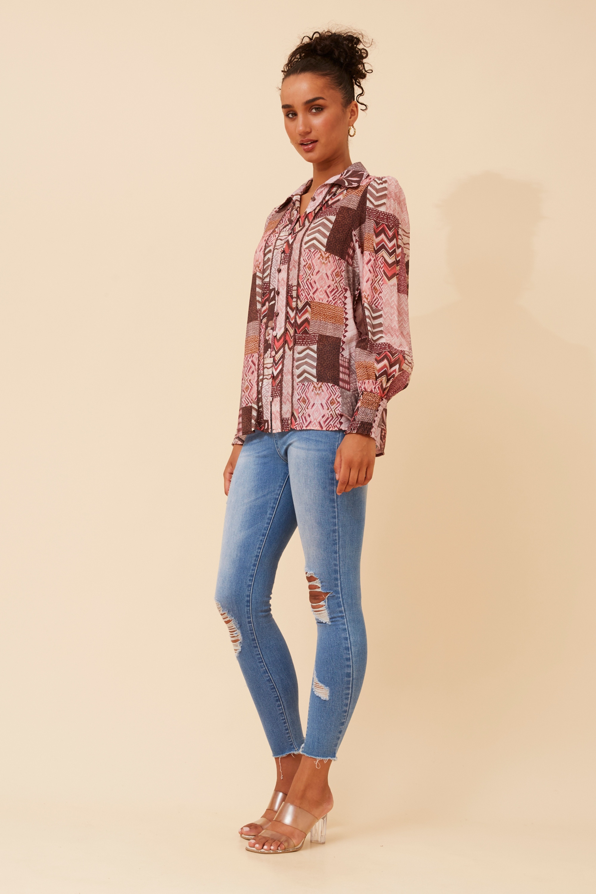 ELKE PATCHWORK PRINT SHIRT