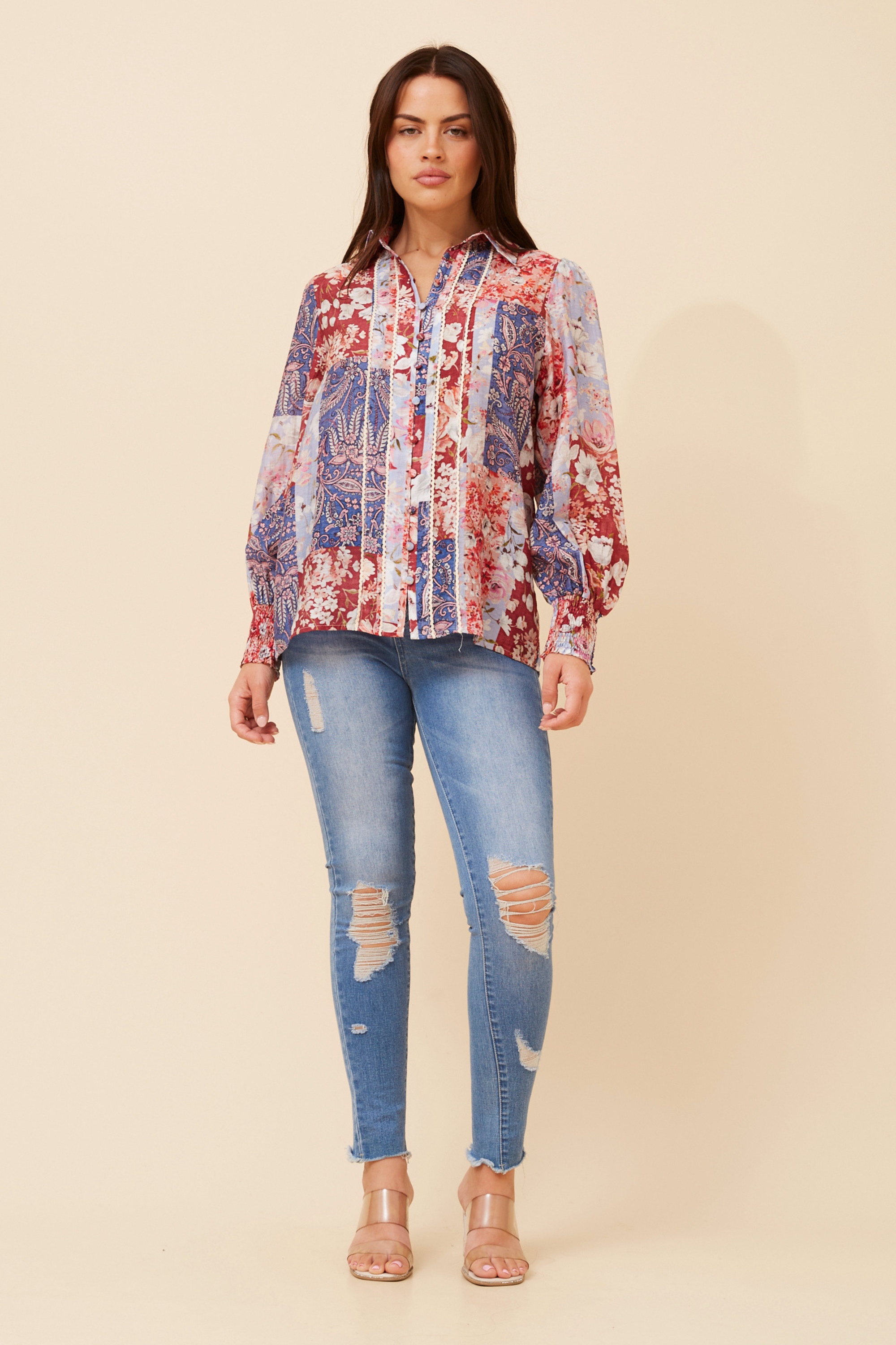 ELKE PATCHWORK PRINT SHIRT