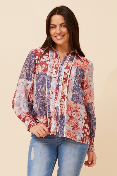 ELKE PATCHWORK PRINT SHIRT