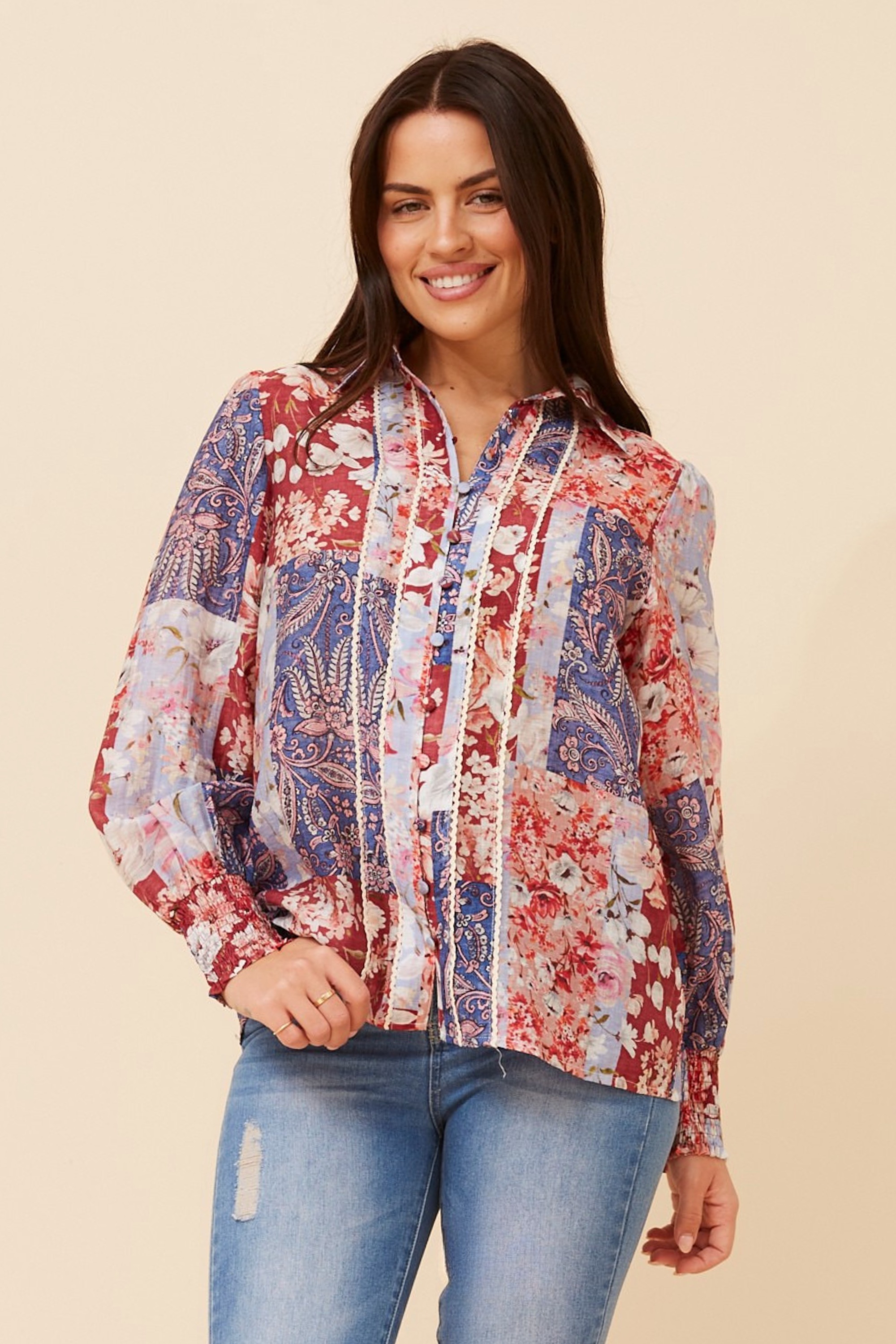 ELKE PATCHWORK PRINT SHIRT
