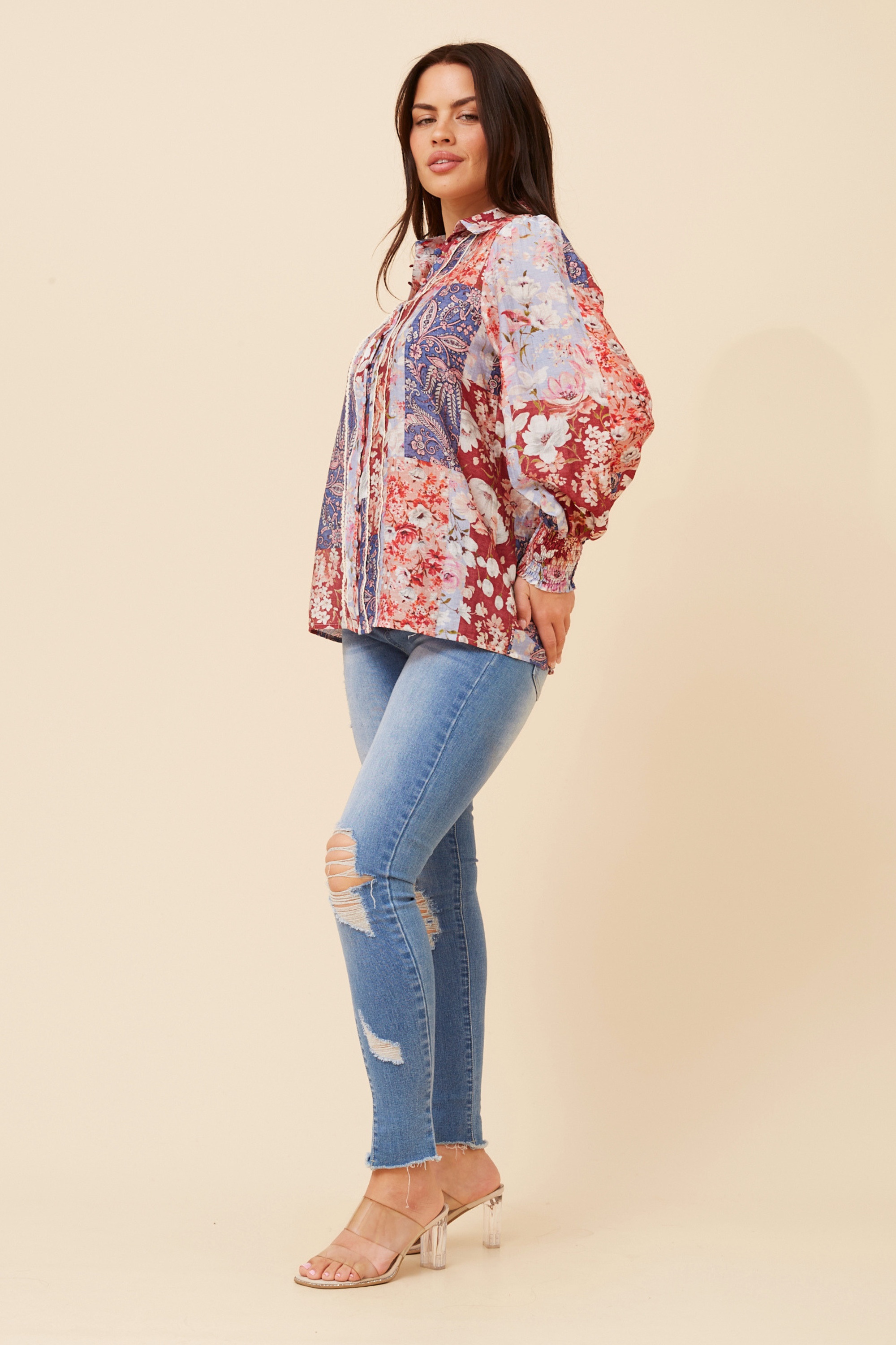 ELKE PATCHWORK PRINT SHIRT